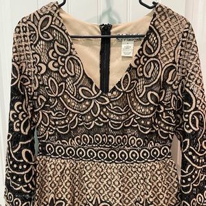 Lace black and beige fit and flare dress